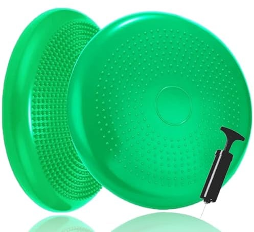 Erwachsene Balancekissen Ballsitzkissen mit Luftpumpe, Durchmesser 33cm Balance Training Yoga Matte Massage Board Physiokissen für Core, Koordination, Fitness Rückentraining Pad (Grün)