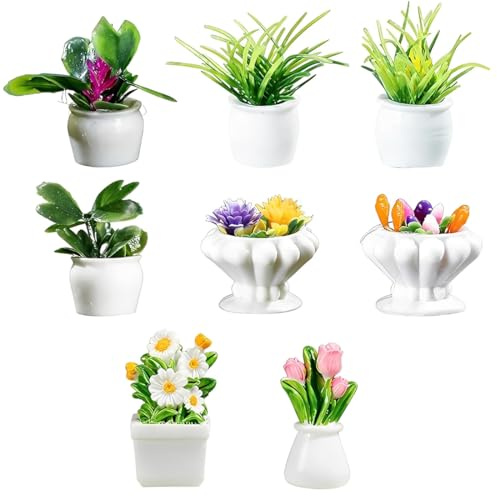 GHPKOTW 8 Mini Plantes en Pot, Ensemble de Plantes Miniatures Multicolores, Plantes pour Maison de Poupée, Décoration de Jardin Féerique et Accessoires de Table
