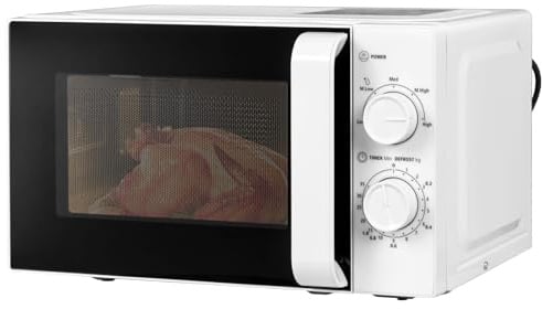 Smad Solo-Mikrowelle 20L, 700W, Mikrowelle Klein, 5 Leistungsstufen, Auftaufunktion nach Zeit/Gewicht, 35-Minuten-Timer, Drehteller 255mm, Weiß