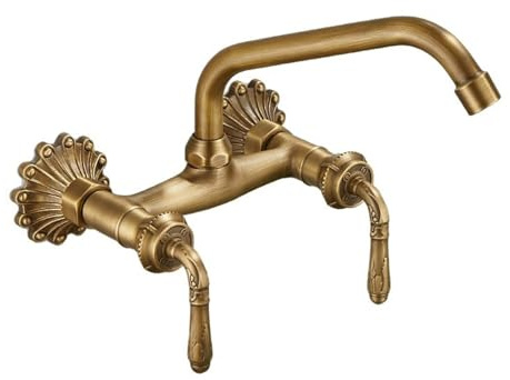 XJTNLB Robinet Vintage Salle de Bain Robinet Mural Lavabo Ancien Rotatif à 360° Mitigeur Double Poignée Mitigeur Lavabo Salle de Bain-A