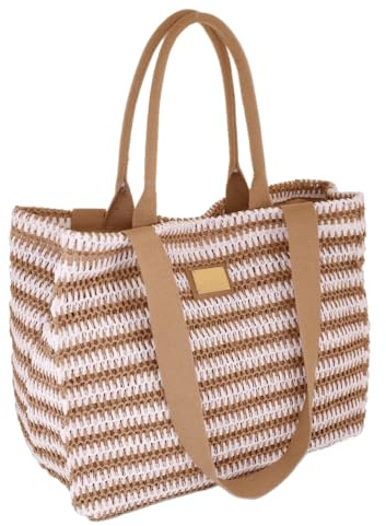 Camomilla Milano Borsa Mare Donna, Borsa Spiaggia, Fibre Naturali, Collezione Riga Crochet, Misura M, Colore Beige