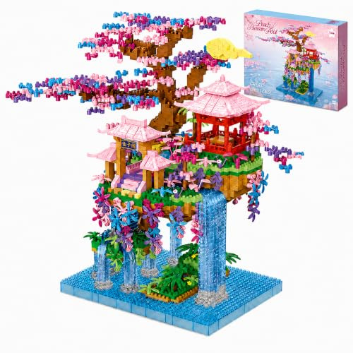 LQPFBSM Cherry Blossom Tree House Micro Mini Building Block Set 2856 Pcs | Botanical Cherry Bonsai Building Set Japanese Fairy Pavilion Model Kit for Adults & Teens Aesthetic Room Desk Decor Gift