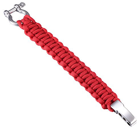 DonDon Herren Survivalarmband Paracord Outdoor Armband geflochten rot