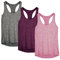 icyzone Damen Sporttop Yoga Tank Top Ringerrücken Oberteil Laufen Fitness Funktions Shirt, 3er Pack (M, Charcoal/Red Bud/Pink)