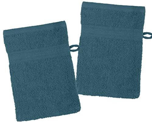 Stof - Lot de 2 Gants de Toilette - Taille 15x21 cm - 100% Coton Bio - Couleur Petrole - Modèle Lagune - Linge de Bain - Doux et de Bonne qualité - Certifié Oeko Tex