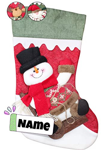 Stickling Weihnachtssocken bestickt | XXL-Nikolausstiefel personalisiert | 3D Weihnachtsstiefel mit Namen | Filz |Nikolaus | Geschenk Weihnachten | 3 Varianten (Schneemann)