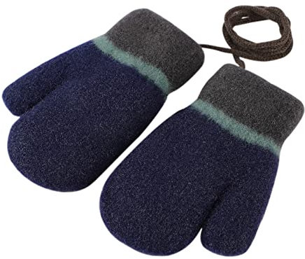 Kinder Winter Handschuhe Fäustlinge Baby Cartoon Fausthandschuh Halshandschuhe Dicke Doppelt Strickhandschuh mit Plüsch,0-3 Jahre alt, Spielen, Laufen, Skifahren Bedarf (Marine, 1-3 Jahre)