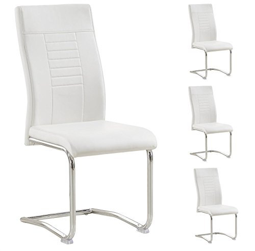 CARO-Möbel 4er Set Esszimmerstuhl Loano Küchenstuhl Schwingstuhl, Gestell in Chrom, Bezug aus Lederimitat in weiß