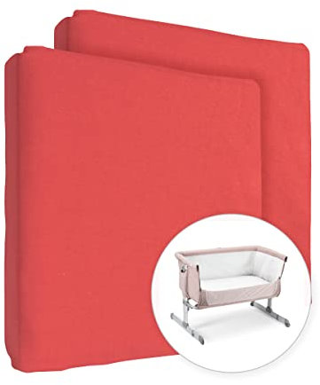 2X Jersey 100% Baumwolle Spannbetttuch für 90x55cm Baby Nachttisch Kinderbett Matratze (Rot)