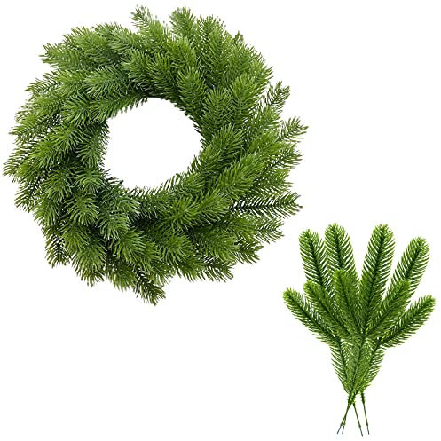 Morofme 30 Stück künstliche Kiefernzweige, grüne Pflanzen, Kiefernnadeln, grüne Kiefernpicks, Feiertagsblumenpicks für Girlanden, Kranz, Basteln, Weihnachtsbaum, Geschenk, Hausgartendekoration