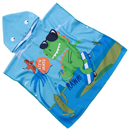 FEBE Badeponcho Kinder Skater Krokodil Badetuch Mit Kapuze Bademantel für Kleinkind