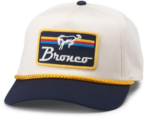 AMERICAN NEEDLE Ford Bronco Patch Unisex verstellbare Snapback Baseballmütze, Roscoe (Elfenbein/Marineblau), Einheitsgröße