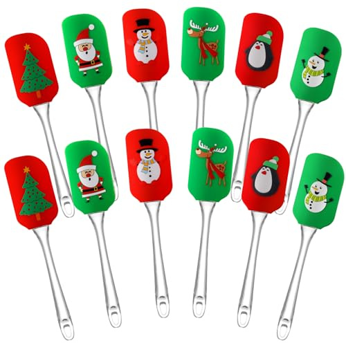 Layhit 12 spatole natalizie in silicone con manico in plastica, utensili da cucina natalizi, per torte, cottura, biscotti, miscelazione, burro, crema