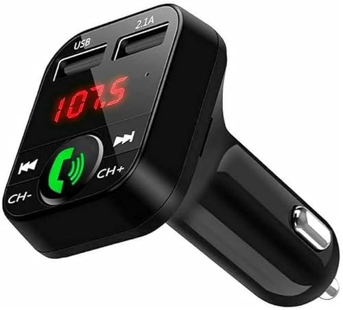 Transmetteur FM Bluetooth - Mains Libres, pour Voiture et Camion, Bluetooth Lecteur de Musique V5.0 + EDR, Adaptateur Radio Récepteur FM, Double Port USB 2,1A, Chargement Rapide. 2102, One Size