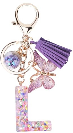 ALLOMN Schlüsselanhänger Buchstabe – Alphabet-Schlüsselanhänger L-Buchstaben-Schlüsselanhänger mit Stern und Schmetterling, Geschenk Rucksack Tasche Charm-Zubehör für Frauen Damen Mädchen Freundin