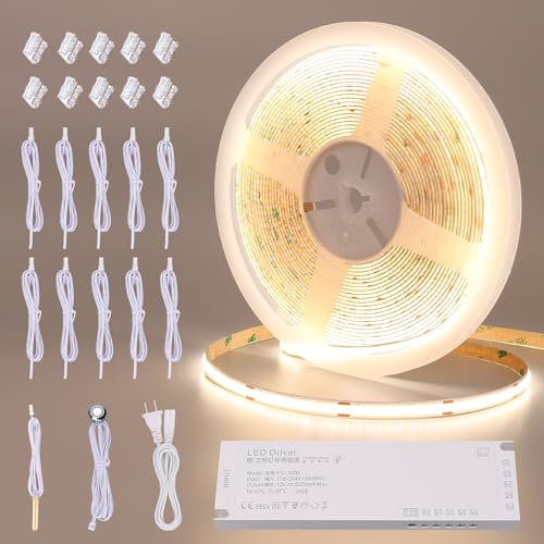 BENLUN 12V COB LED Strip Unterschrank Beleuchtung Küche 10M, Schneidbar 4000K Naturweiß LED Streifen Selbstklebend mit Dimmer und Netzteil für Schrankbeleuchtung, Akustikpaneele, Schrank