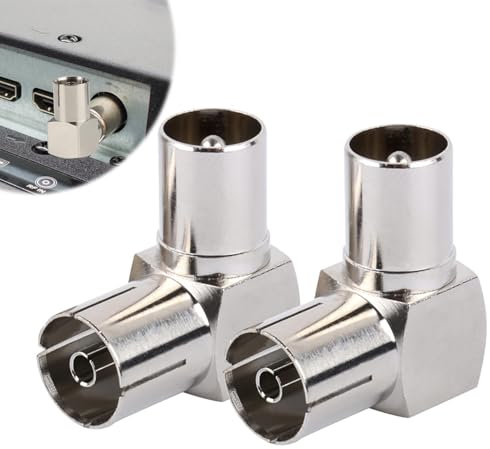 Gments 2 adattatori TV PAL maschio a femmina, adattatore coassiale per antenna TV, connettore coassiale RF ad angolo retto, connettore cavo a 90 gradi, splitter per antenna e TV a parete, cavi