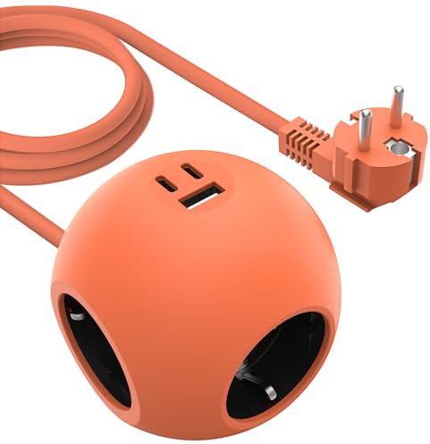 PD 25W Steckdosenleiste Würfel mit USB und 2 Type C Steckdosenwürfel 3 Fach Mehrfachsteckdose Cube Mehrfachstecker Steckdosen, 3680W 16A Reise Büro Heim Powercube Steckerleiste 1,8M Kabel