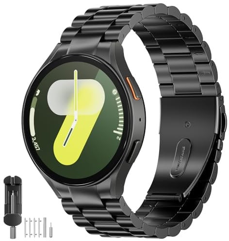 SUNDAREE Keine Lücke Armband Kompatibel mit Samsung Galaxy Watch 7 44MM 40MM/Watch 6 Classic 47MM/Watch 5 Pro,Herren Edelstahl Metall Uhrband Band für Watch 7/FE/6/5/4 46MM 43MM 42MM 45MM,Schwarz