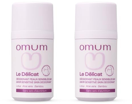 OMUM - Lot 2 Déodorants 24H Peaux Sensibles - 50 ml - Le Delicat - Aloe Vera Bambou - Sans sels d'aluminium - Bio Naturel - Fabriqué en France, Vegan, Compatible femme enceinte grossesse allaitement