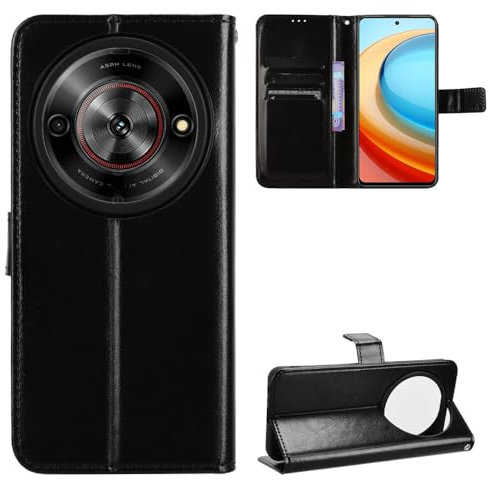 zZjoOoj Cover per ZTE Blade A75 5G (2024), Custodia Libro in PU Pelle Portafoglio, Case Antiurto Soft con Porta Carte e Chiusura Magnetica, Funzione Stand (Nero)