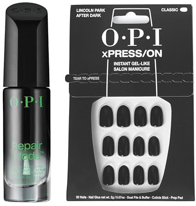 OPI Repair Mode Sérum Restructurant pour Ongles fragiles & endommagés - 9ml + xPRESS/ON - Lady In Black - 30 Faux ongles réutilisables, effet gel - Jusqu'à 14 jours de tenue