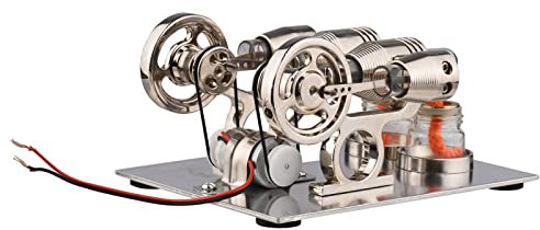 Kit de Modelo de Motor Stirling Motor de Aire Caliente Douable Cylinder con Generador Flywheel de 12V Ciencias Educativas de Ciencias para la Decoración de la Oficina Escolar