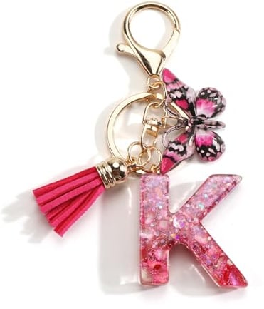 Porte-clés pour femme avec initiales en résine, pendentif tassel et papillon, bijou de sac élégant, cadeau collègue, accessoires charms pour sac à main, superbe porte clef maman anniversaire