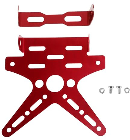 INFINAUTO Supporto Universale Per Targa Moto Eliminatore Parafango Adatto Fori Di Montaggio 26x10 mm Lega Di Alluminio 18 cm x 16 cm Rosso 2 Viti 2 Dadi 1 Pezzo