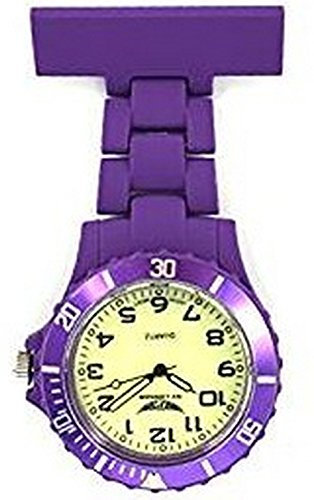 NY London Dark Purple with Luminous Face Silicone Rubberised Plastic Nurse FOB Watch Brooch Extra Battery
