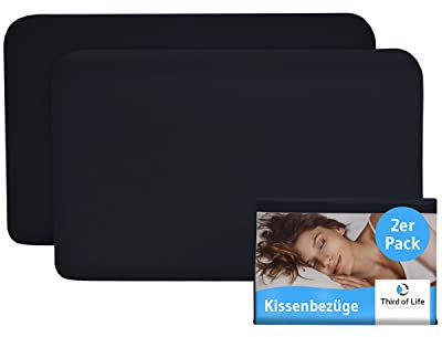 Kissenbezug 40x25 Schwarz Doppelpack, Perfekt für VOLAR Reise-Kissen, Baumwolle (Double Jersey), Bügelfrei & trocknergeeignet, Kissenhüllen 2er Set mit Reißverschluss, Oeko-Tex Zertifiziert
