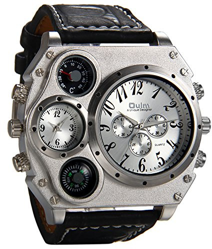 Avaner Herren Uhr Analog Japanisches Quarzwerk mit Leder Armband duale Zeitzonen Großes Zifferblatt Schwarz AN004-001
