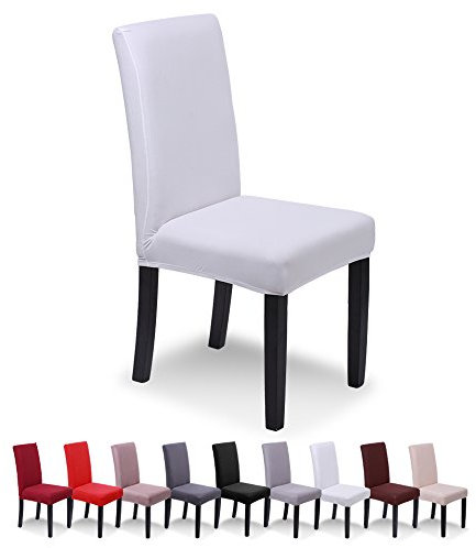 SaintderG® Fundas para sillas Pack de 4 Fundas sillas Comedor, Lavable Extraíble Funda, Muy fácil de Limpiar, Duradera Modern Bouquet de la Boda, Hotel, Decor Restaurante (Blanco, Pack de 4).
