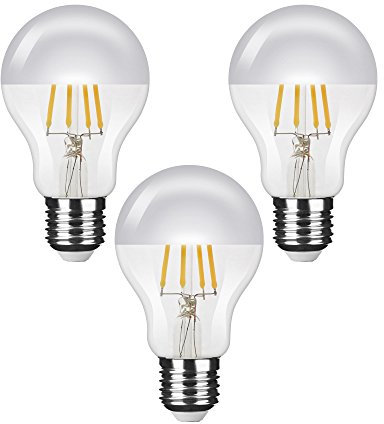 NuLoXx 3er Pack LED Filament Kopfspiegellampe A60 SILBER E27 4W/827 2700K warmweiß nicht dimmbar, 400 LM, AC 220-240, 320° Abstrahlwinkel