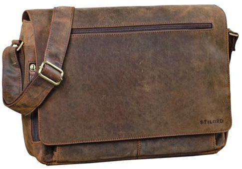 STILORD 'Jan' Vintage Sacoche en Cuir pour Ordinateur Portable 15,6 Pouces Sac Bandoulière Besace Sac Messager Élégant Serviette, Couleur:Colorado - Marron