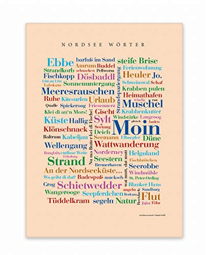 Leinwand Nordsee Wörter, Tagcloud mit Wörtern der Nordsee. Eine originelle Wanddekoration und schöne Geschenkidee - Keilrahmen 20x30 cm