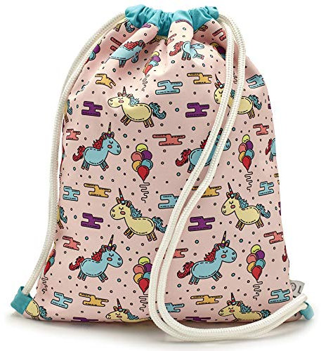 By Bers LEON Kinder Turnbeutel Rucksack Tasche Teenager Gymbag Gymsack Sportbeutel (Kind_Einhorn_pink)