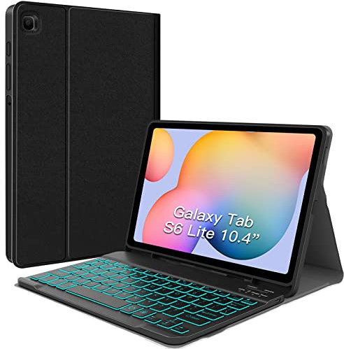 JUQITECH Backlit Keyboard Case for Samsung Galaxy Tab S6 Lite 10.4 2024/2022/2020, Galaxy Tab S6 Lite SM-P620/P625/P610/P613/P615/P619 Tablet Cover Case with Wireless Keyboard S Pen Holder, Black