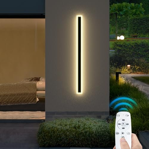HMAKGG LED Lange Wandleuchte Aussen, Dimmbar Wandlampe Außen mit Fernbedienung, IP65 Wasserdicht Aussenlampe Wand für Treppenhaus Villa Garten Terrassenbeleuchtung, 72W/120CM