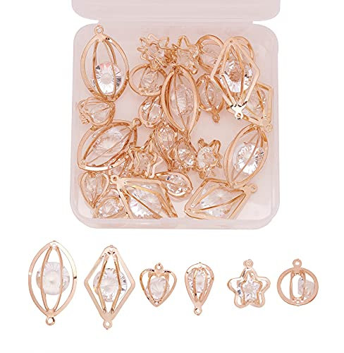 Airssory 30 Stück Anhänger in 6 Formen, aus Glas, Strassstein, Träne, Stern, Herz, Blume, Kristall, kleine Käfige, für Ohrhänger, Schmuckherstellung