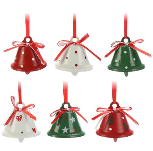 com-four® 6X Hängedeko für Weihnachten 4,5 cm Ø - Glöckchen aus Metall zum Anhängen - dekorative Blechglocken als Anhänger für Fenster, Tür und Christbaum (rot weiß grün)