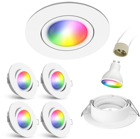 linovum Einbaustrahler smart 4er Set weiß mit WLAN GU10 schwenkbar - kompatibel mit Alexa & Google - Farbwechsel Deckenspot