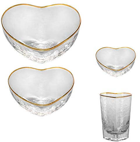 Veemoon Love Bowl Cup Set Glass Dessert Bowl Heart Shape Water Cup for Dining Party Serving