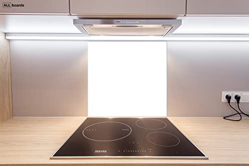 Glass Splashback Kitchen Tile Cooker Panel WHITE CLASSIC WHITE 60x65cm Tempered Glass Heat Resistant Toughened Decorative Perfect behind Gas Ceramic Induction Cookers Easy Clean