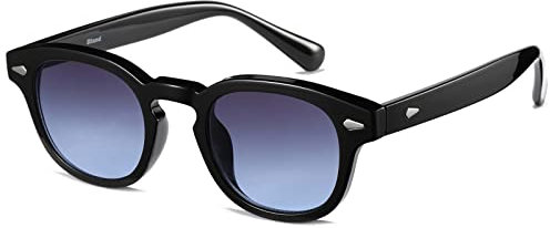 Gtand Lunettes de soleil rondes teintées style vintage rétro unisexe pour homme et femme 46 mm, C05 Monture noire/Verres Gris-Bleu Dégradé, 46mm