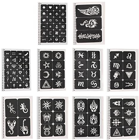 Sonew 99 Mustern Temporäre Tattoo Schablonen, wiederverwendbare Tattoo Schablonen mit ausgehöhltem Design, temporäre Tattoo Schablonen für Party und Cosplay Dekoration