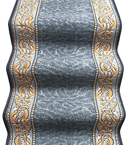 emmevi Teppich Stufenleiter Design Barock Läufer Eingang rutschfest Mod.Picasso Dis_22 67 x 650 Grau