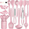 Umite Chef - Set di 22 utensili da cucina in silicone, resistenti al calore, con supporto, utensili da cucina antiaderenti, lavabili in lavastoviglie (rosa)