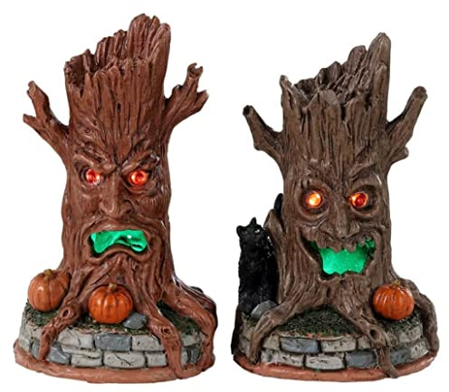 Lemax - Haunted Tree Trunks | Baumstämme leuchten mit einem unheimlichen Innenlicht, 3 AA-Batterien oder Adapter, gruseliges Dorfdisplay