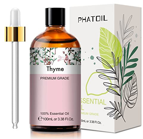 PHATOIL Huiles Essentielles Thym 100 ml, Pure Naturelle Huile Essentielle pour Aromathérapie, Huile de Thym à Thymol pour Diffuseur, Humidificateur, Bougies